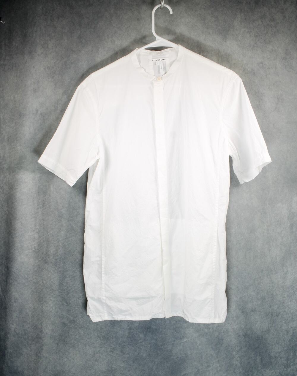 Helmut Lang Men White Short Sleeve Band Collar Button Up Shirt Size Small S
